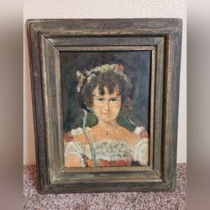 Antique Girl Painting In Frame